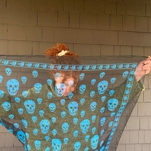 blue and black alexander mcqueen scull scarf